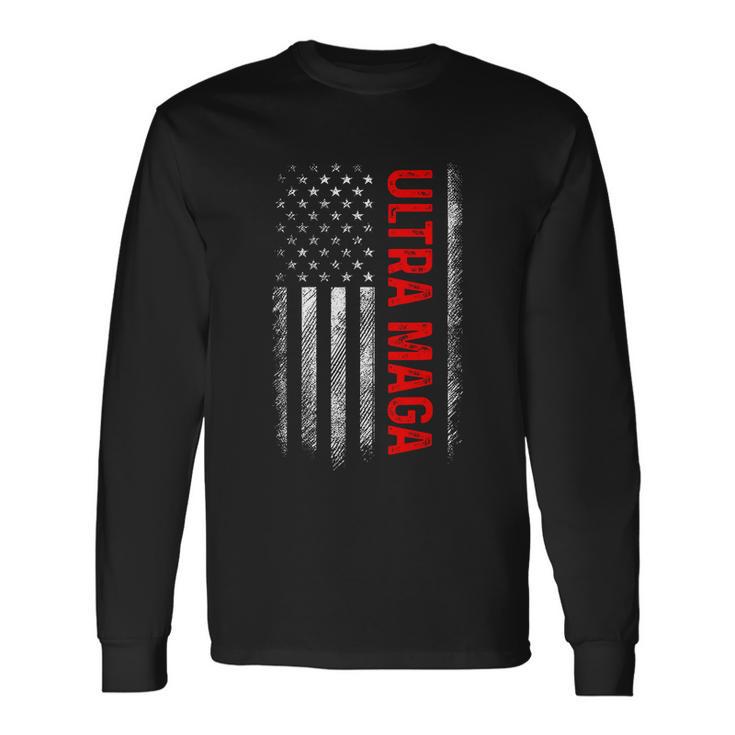 Ultra Maga American Flag Anti Joe Biden Tshirt Long Sleeve T-Shirt