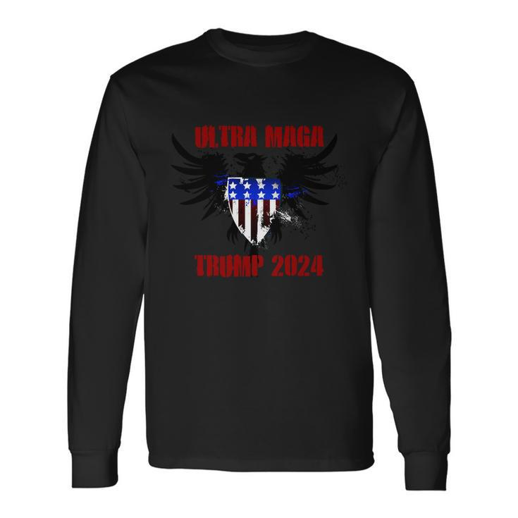 Ultra Maga Eagle Grunge Splatter Trump 2024 Anti Biden Long Sleeve T-Shirt