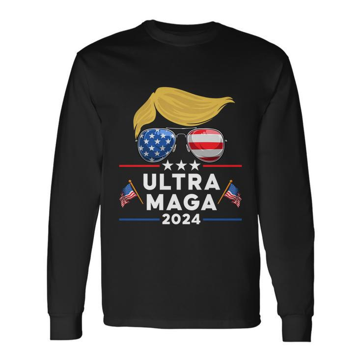 Ultra Maga Maga King Donald Trump American Flag Tshirt Long Sleeve T-Shirt
