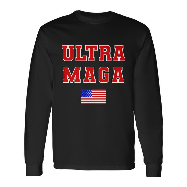 Ultra Maga Varsity Usa United States Flag Logo Tshirt Long Sleeve T-Shirt Gifts ideas