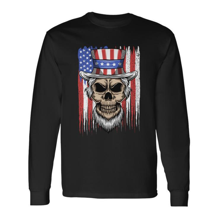 Uncle Sam Skull 4Th Of July American Flag Usa Long Sleeve T-Shirt