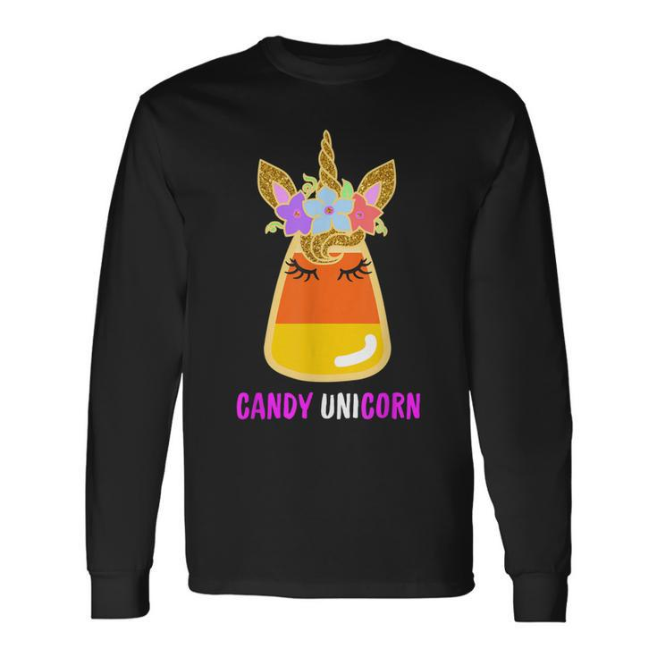 Unicorn Candy Corn Halloween Trick Or Treat Party Girl Long Sleeve T-Shirt