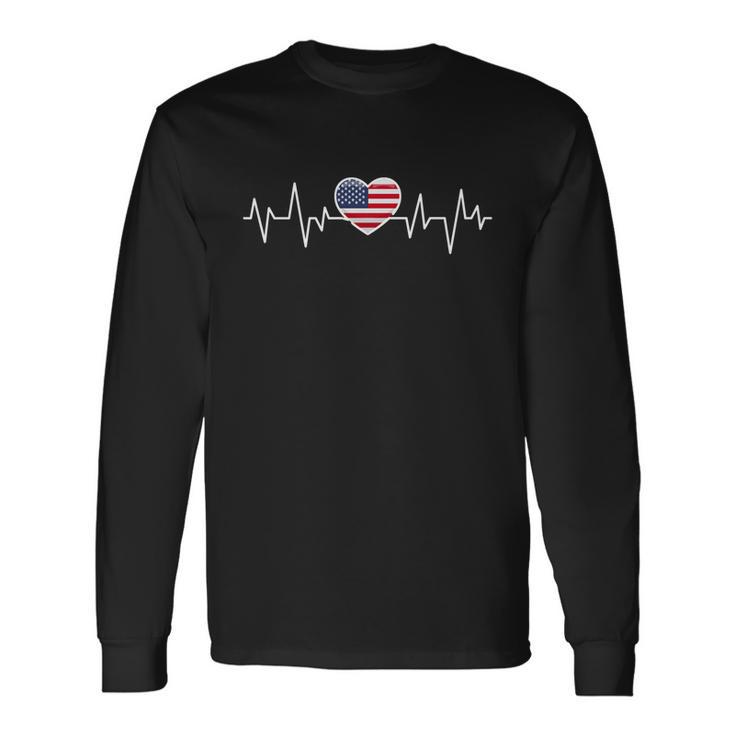 United States Heartbeat American Flag American Pride Long Sleeve T-Shirt