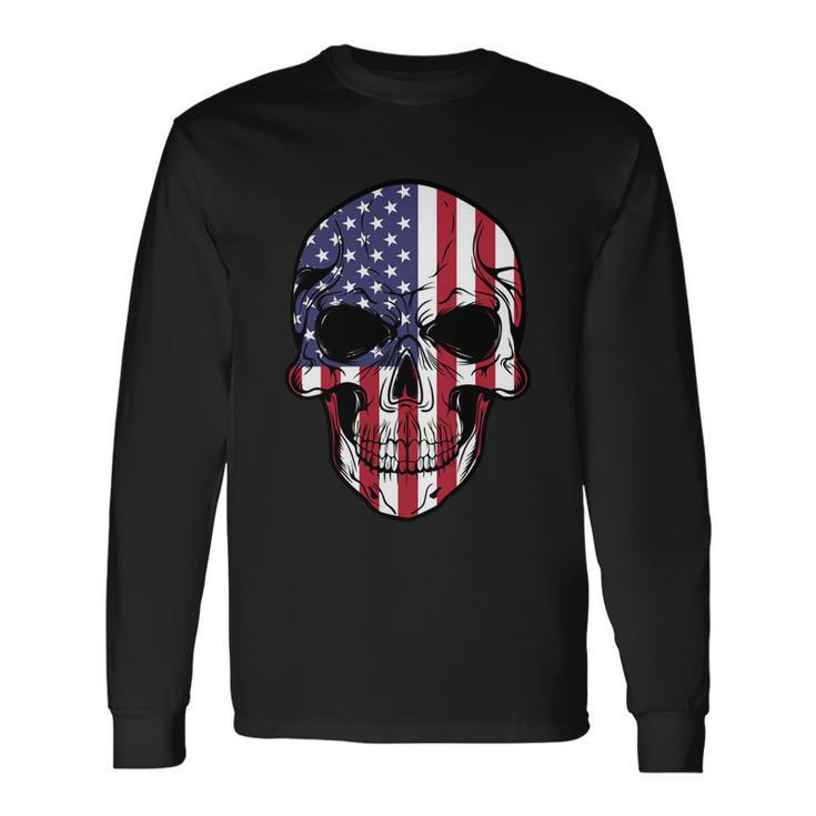 Us American Flag Patriotic Skull Long Sleeve T-Shirt