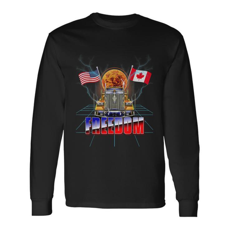 Usa American And Canada Flag Freedom Convoy 2022 Trucker Tshirt Long Sleeve T-Shirt