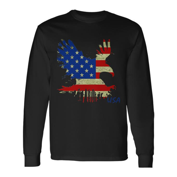 Usa Bald Eagle Flag Drip 4Th Of July Long Sleeve T-Shirt