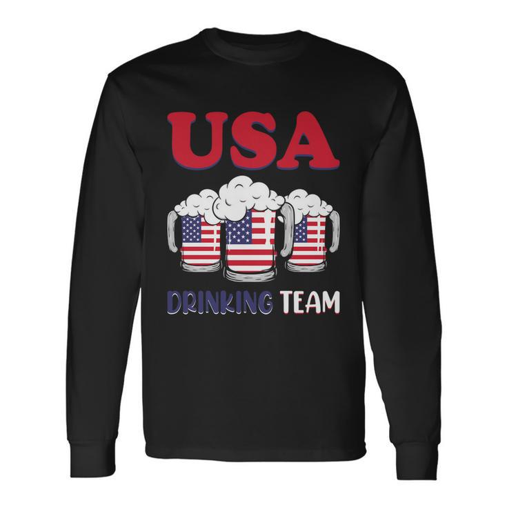 Usa Drinking Team Usa Flag Graphic 4Th Of July Plus Size Shirt Long Sleeve T-Shirt