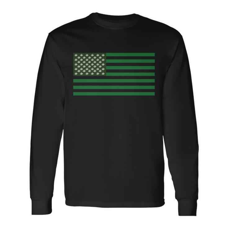 Usa Flag Marijuana Cannabis Weed Styled Long Sleeve T-Shirt