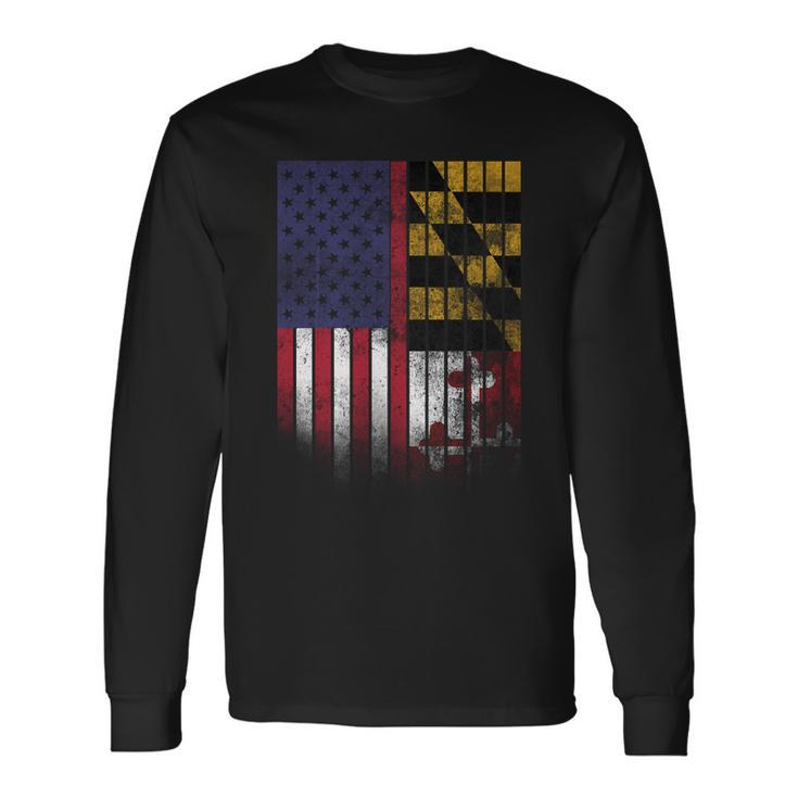 Usa Maryland Flag Long Sleeve T-Shirt