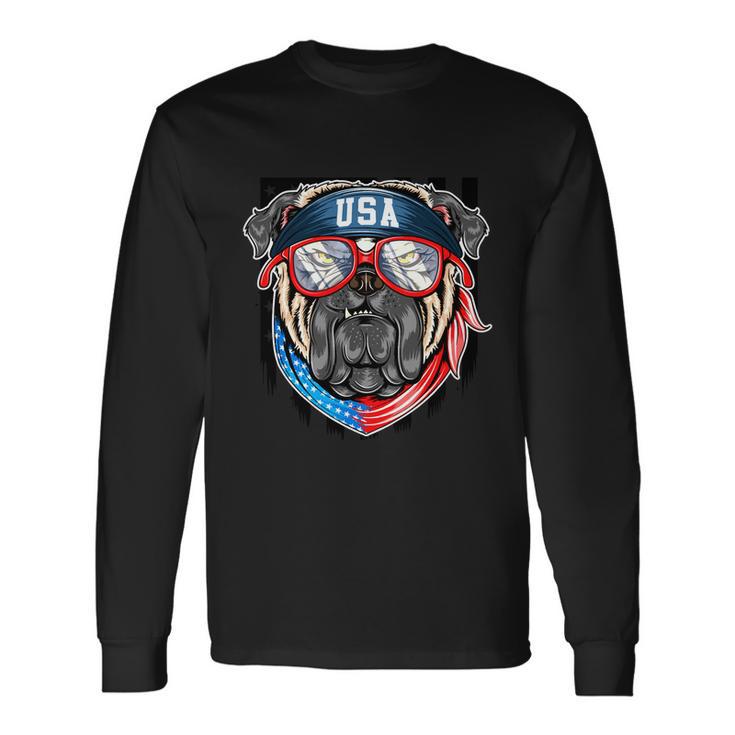 Usa Pitbull Dog Graphic Fourth Of July American Independence Day Plus Size Shirt Long Sleeve T-Shirt