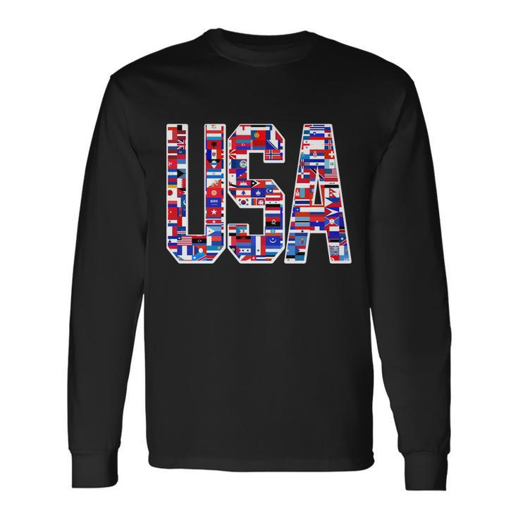Usa World Flags Pattern Long Sleeve T-Shirt
