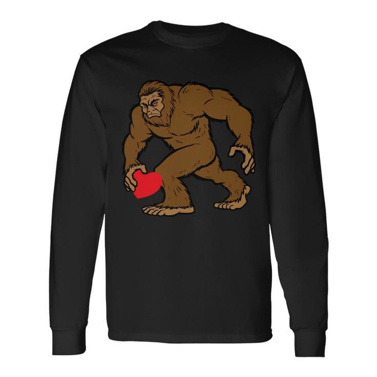 Valentines Day Bigfoot Heart Sasquatch Long Sleeve T-Shirt