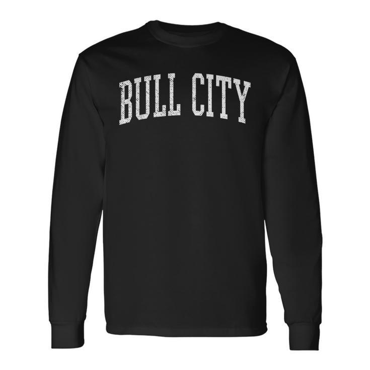 Varsity Distressed Bull City Men Women Long Sleeve T-Shirt T-shirt Graphic Print
