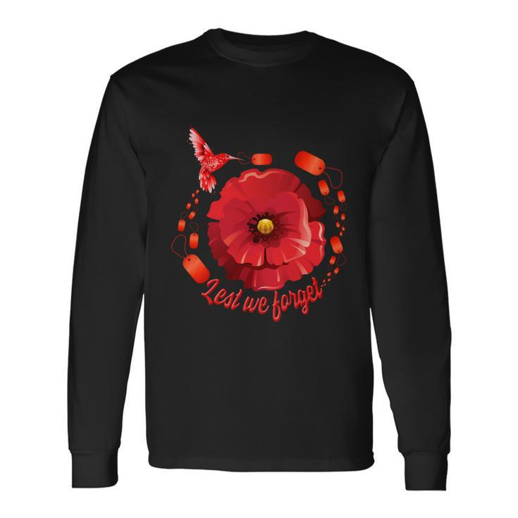 Veterans Day Lest We Forget Red Poppy Flower Usa Memorial Cool Long Sleeve T-Shirt