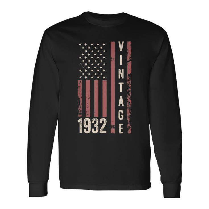 Vintage 1932 90Th Birthday 90 Years Old American Flag Long Sleeve T-Shirt