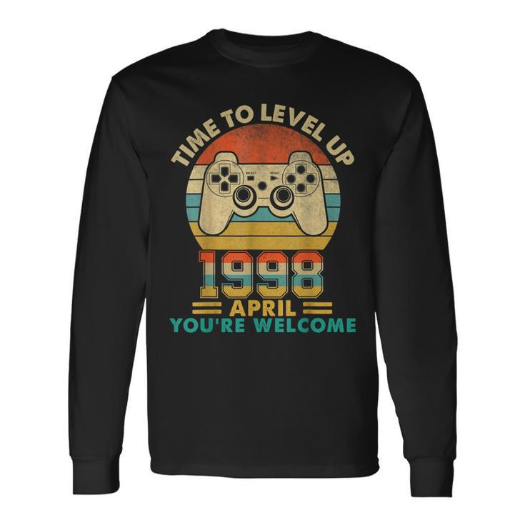 Vintage 1998 April 24 Years Old Video Gamer 24Th Birthday Long Sleeve T-Shirt