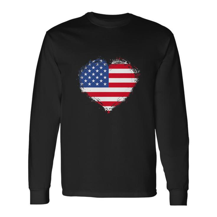 Vintage 4Th Of July Fourth Usa Patriotic Heart Long Sleeve T-Shirt