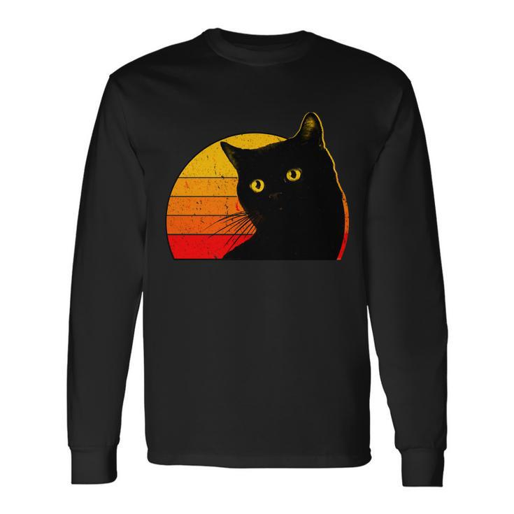 Vintage 80S Style Black Cat Retro Sun Long Sleeve T-Shirt