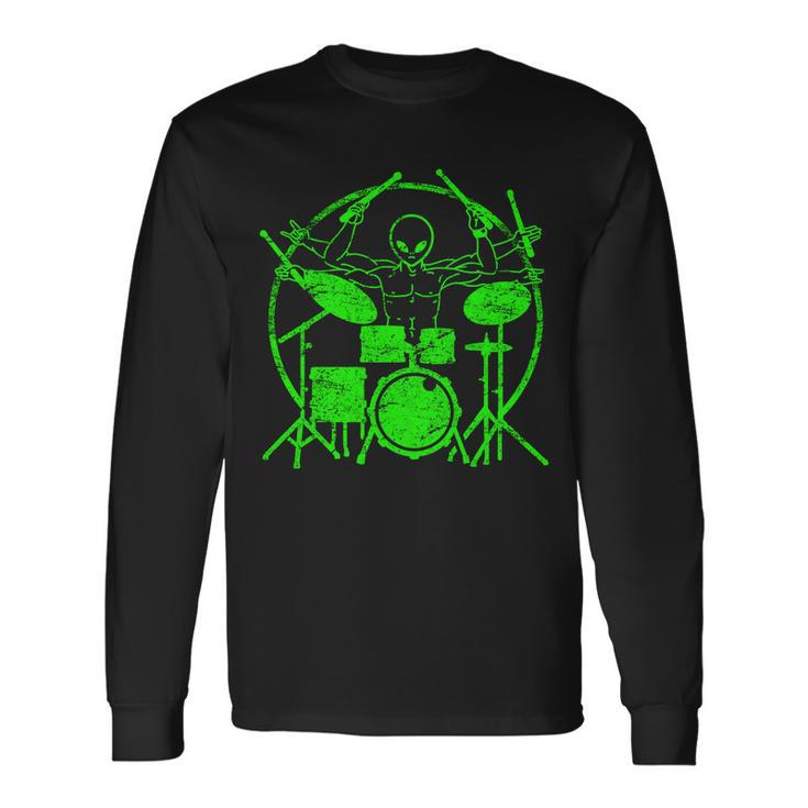 Vintage Alien Drummer Long Sleeve T-Shirt