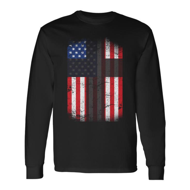 Vintage American Cross Flag Tshirt Long Sleeve T-Shirt