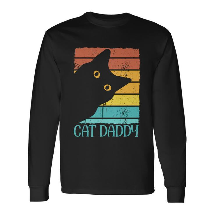 Vintage Cat Daddy Cat Lover Cat Dad Fathers Long Sleeve T-Shirt