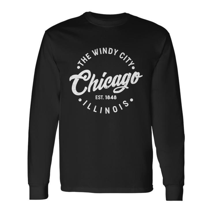 Vintage Chicago The Windy City Illinois Est Long Sleeve T-Shirt