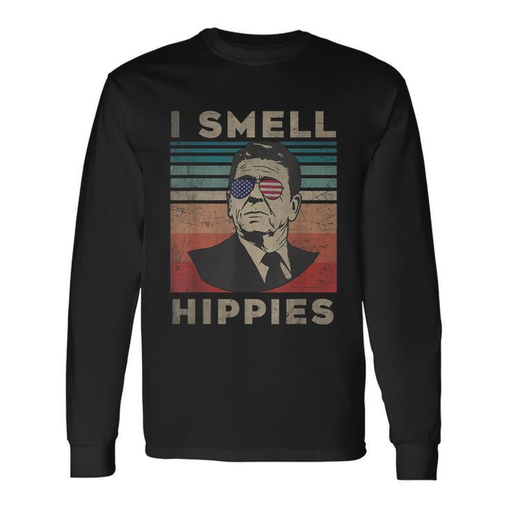 Vintage Distressed Retro Reagan President I Smell Hippies Long Sleeve T-Shirt