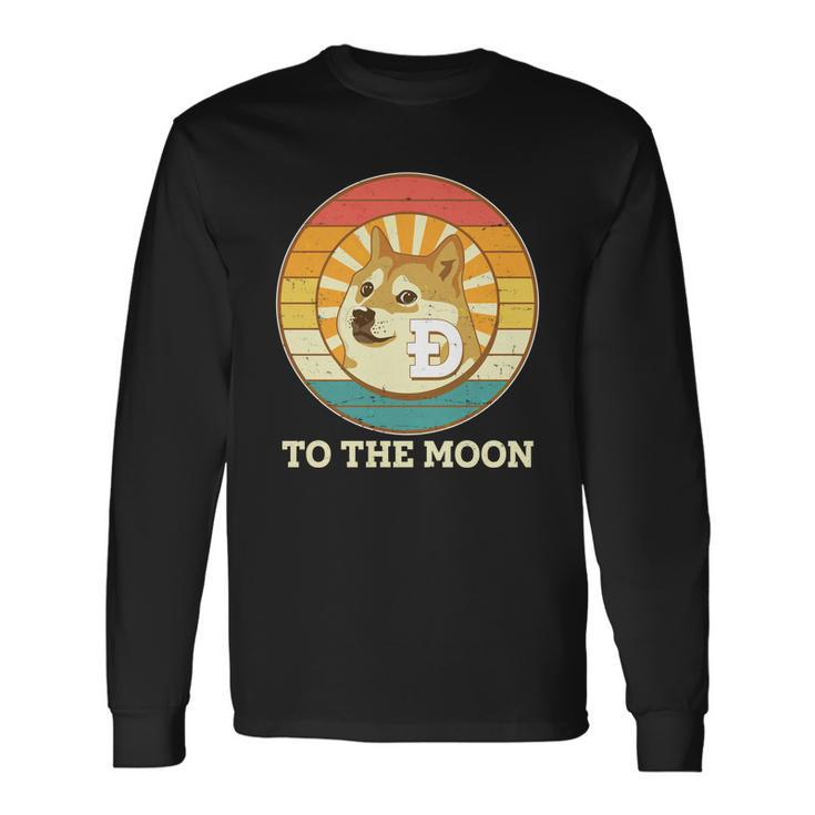 Vintage Dogecoin To The Moon Meme Emblem Long Sleeve T-Shirt