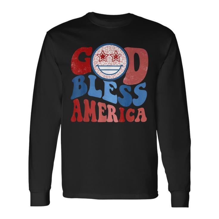 Vintage God Bless America Leopard 4Th Of July Patriotic Day Long Sleeve T-Shirt