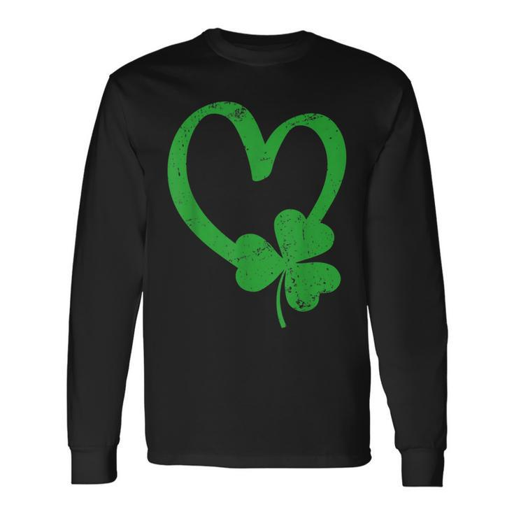 Vintage Happy St Patricks Day Irish Lucky Shamrock Heart Men Women Long Sleeve T-Shirt T-shirt Graphic Print