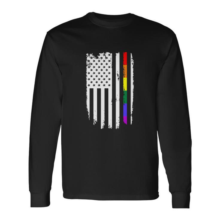 Vintage Lgbt Rainbow American Flag Lgbt Pride Long Sleeve T-Shirt