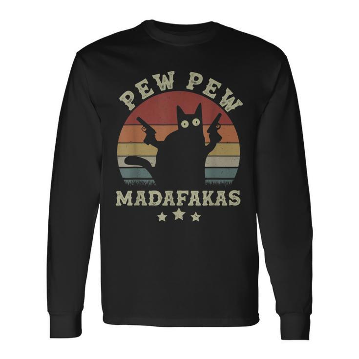 Vintage Pew Pew Madafakas Crazy Black Cat Halloween Long Sleeve T-Shirt