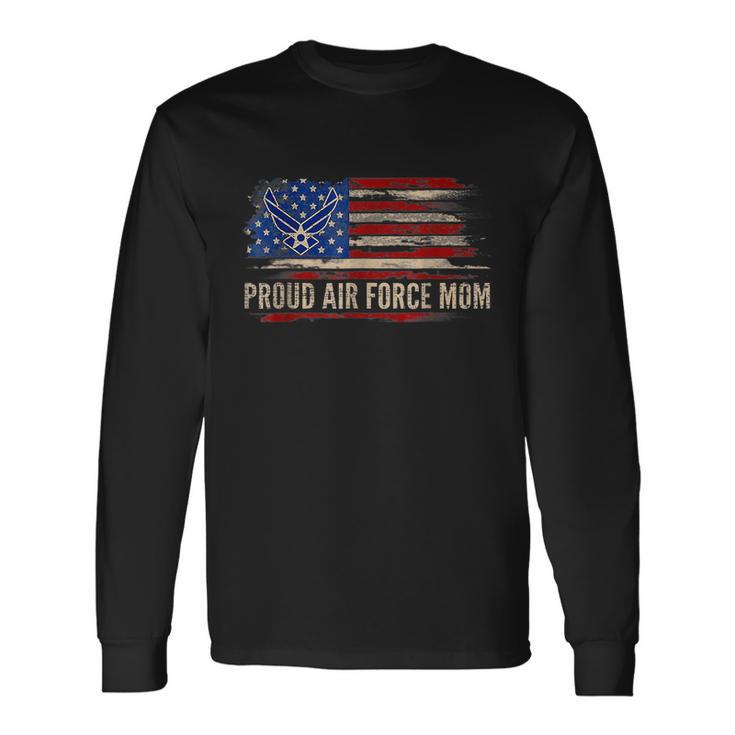 Vintage Proud Air Force Mom American Flag Veteran Long Sleeve T-Shirt