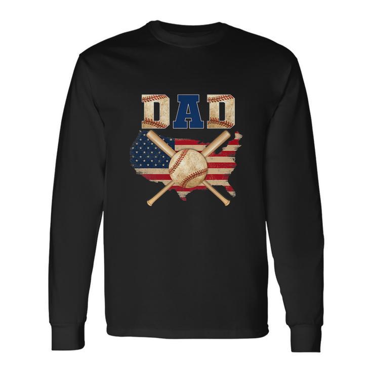 Vintage Proud Baseball Dad Cool 4Th Of July American Flag Long Sleeve T-Shirt