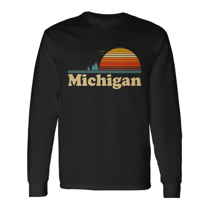 Vintage Retro Michigan Sunset Logo Tshirt V2 Long Sleeve T-Shirt