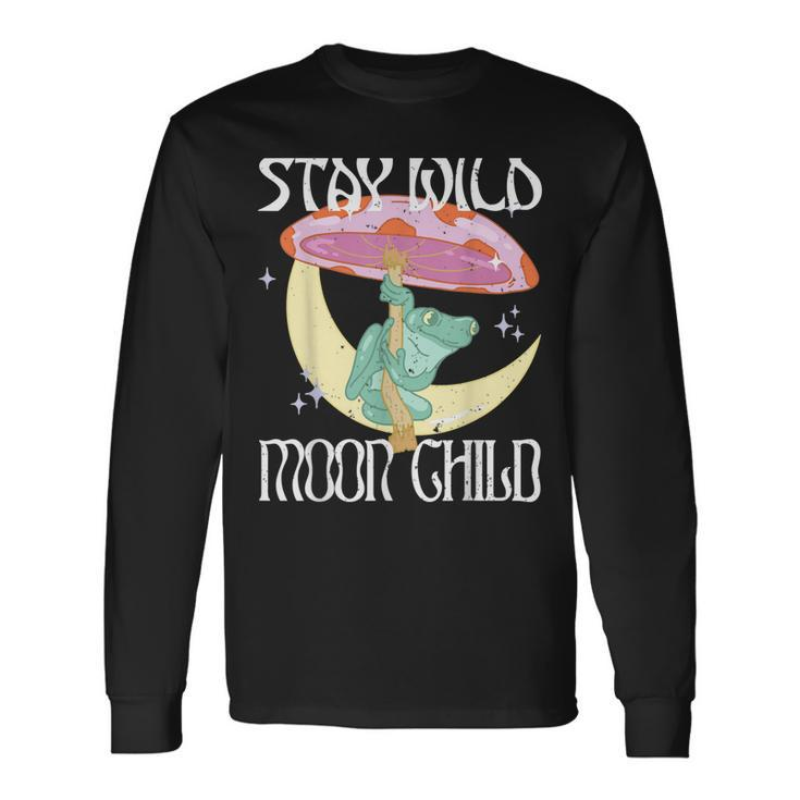 Vintage Retro Stay Wild Moon Child Frog Peace Love Hippie Long Sleeve T-Shirt