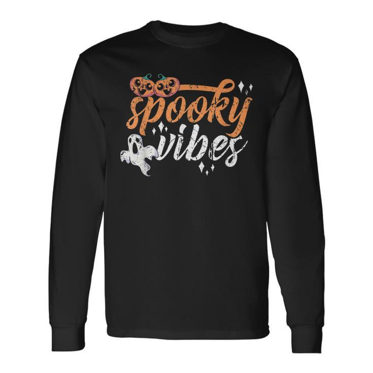 Vintage Spooky Vibes Halloween Novelty Graphic Art Long Sleeve T-Shirt Gifts ideas