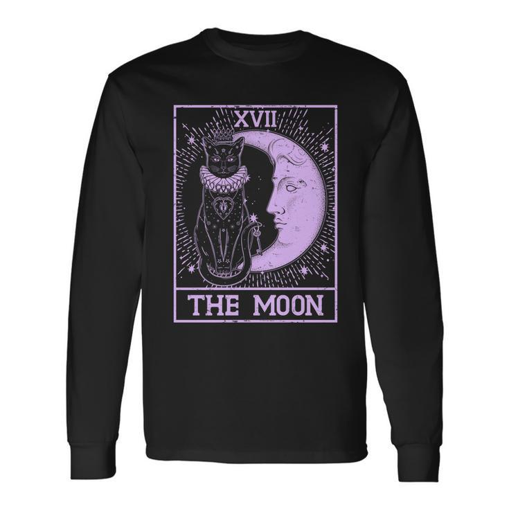 Vintage Tarot Card Xvii The Moon Black Cat Long Sleeve T-Shirt