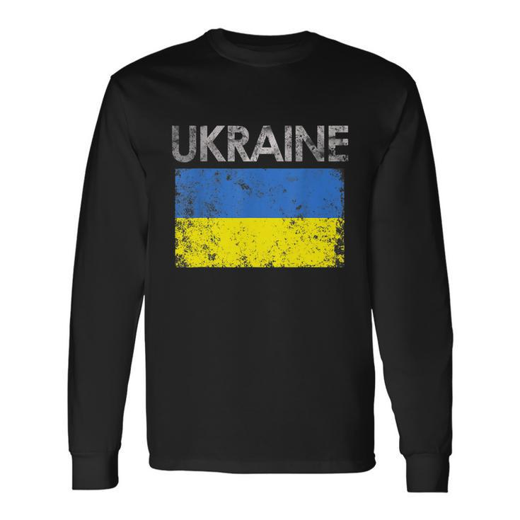 Vintage Ukraine Ukrainian Flag Pride Tshirt Long Sleeve T-Shirt