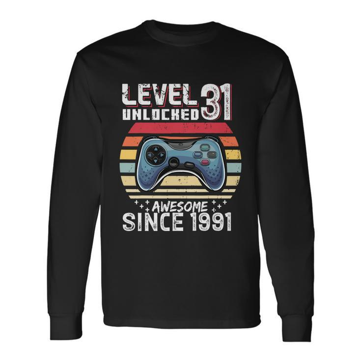 Vintage Video Gamer Birthday Level 31 Unlocked 31St Birthday Long Sleeve T-Shirt