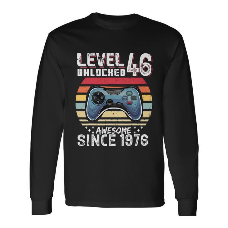 Vintage Video Gamer Birthday Level 46 Unlocked 46Th Birthday Long Sleeve T-Shirt