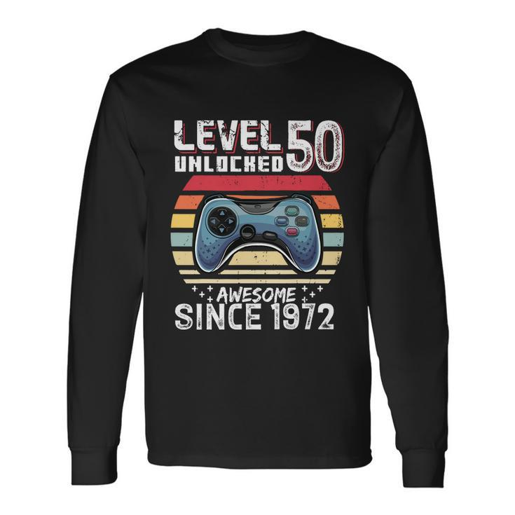 Vintage Video Gamer Birthday Level 50 Unlocked 50Th Birthday Long Sleeve T-Shirt