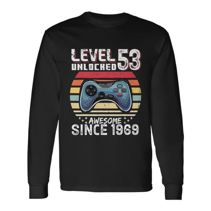 Vintage Video Gamer Birthday Level 53 Unlocked 53Rd Birthday Long Sleeve T-Shirt