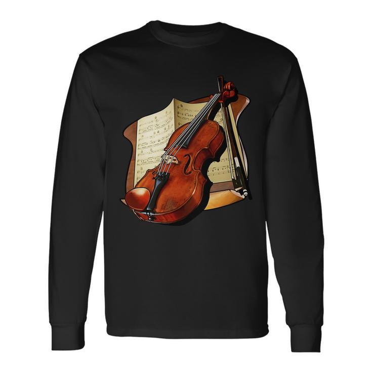 Violin And Sheet Music Long Sleeve T-Shirt