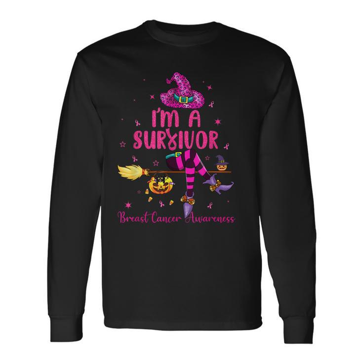 Witch I’M Survivor Breast Cancer Pink Ribbon Halloween Women Long Sleeve T-Shirt