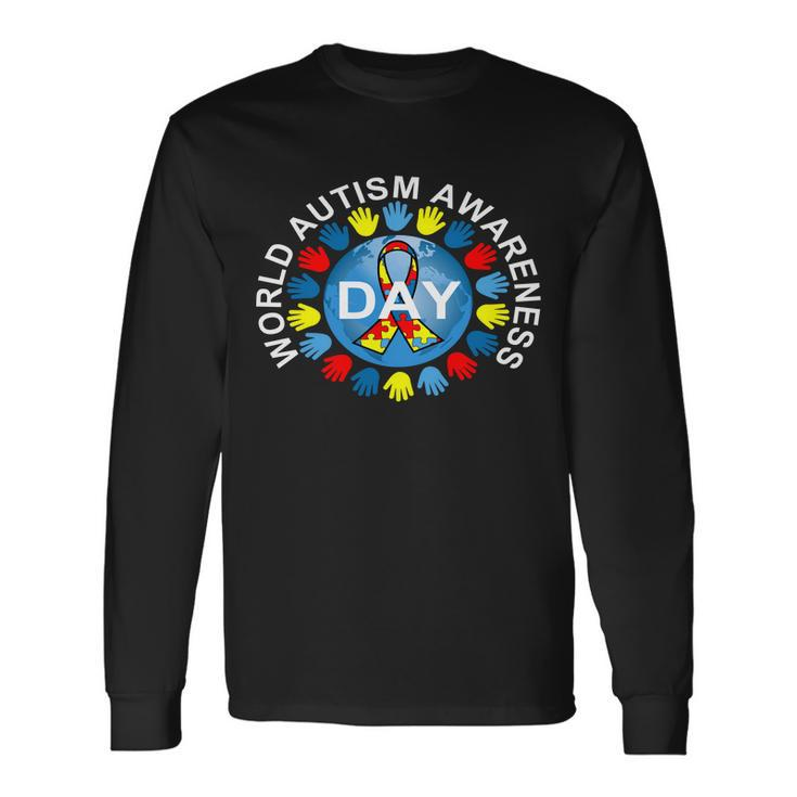 World Autism Awareness Day Earth Puzzle Ribbon Tshirt Long Sleeve T-Shirt