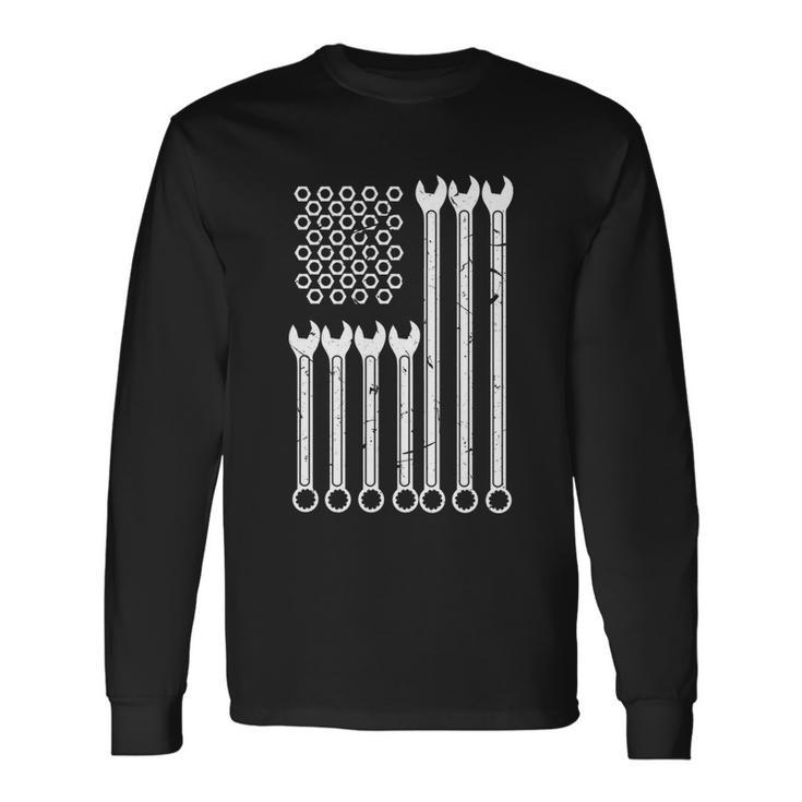 Wrench And Bolt Repairman Cool Patriotic Usa Flag Cool Long Sleeve T-Shirt