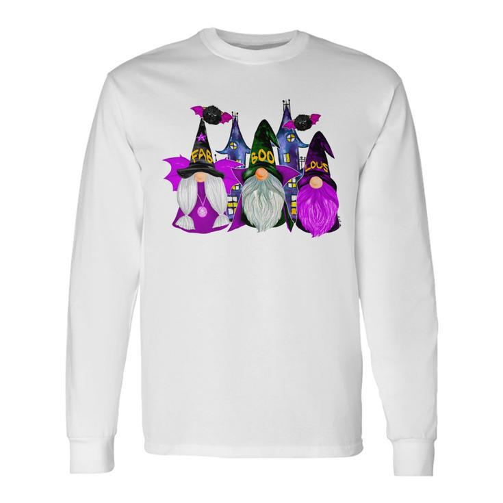 3 Halloween Gnomes Purple Gnome Vampire Gnome Witch Men Women Long Sleeve T-Shirt T-shirt Graphic Print