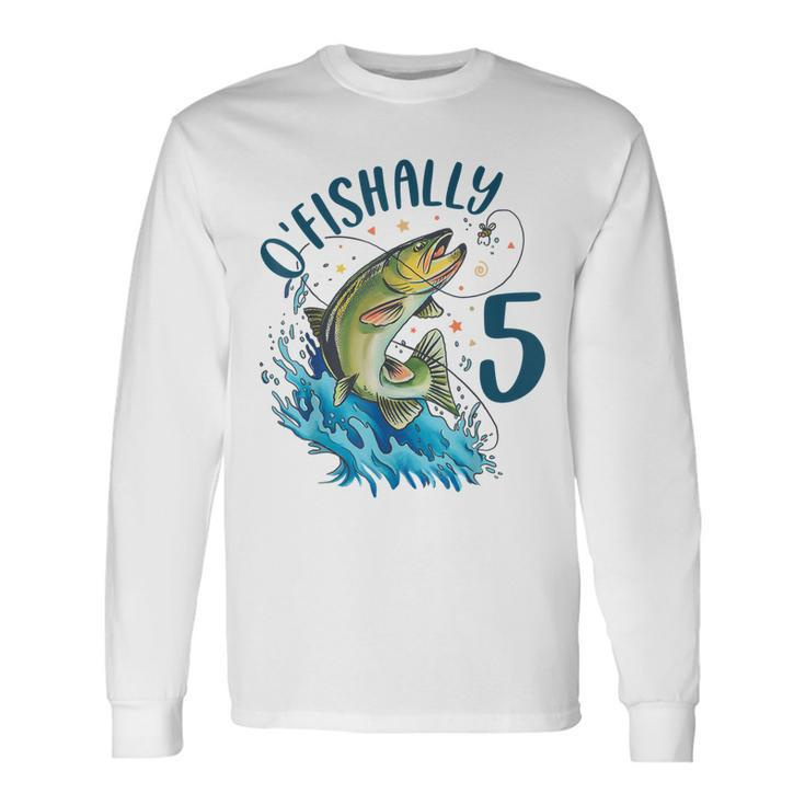 5 Year Old Fishing Birthday 5Th Bass Fish Bday Five Men Women Long Sleeve T-Shirt T-shirt Graphic Print