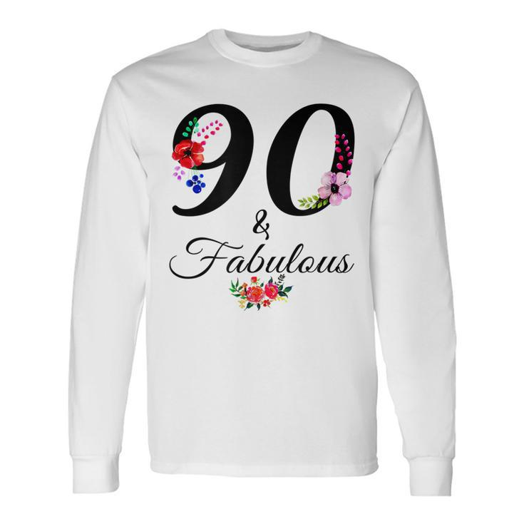 90 & Fabulous 90 Years Old Vintage Floral 1932 90Th Birthday Long Sleeve T-Shirt